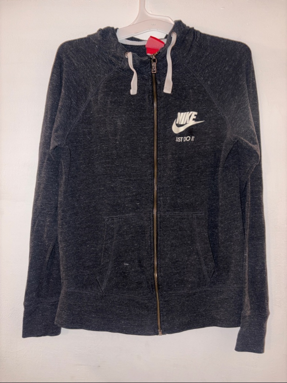 Nike Charcoal Gray Full-Zip Hoodie with White Logo